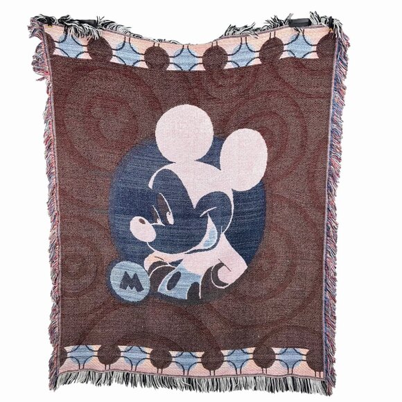 DISNEY MICKEY MOUSE WOVEN THROW BLANKET TAPESTRY W/ FRINGE EDGES APPROX. 60X49.5 - Picture 4 of 4